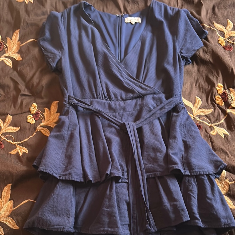 Altar'd State Blue Wrap Mini Dress with Ruffled Tiers